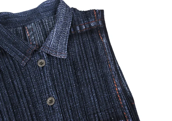 PLEATS PLEASE Denim Transfer Print Sleeveless Shirt K-172492_006