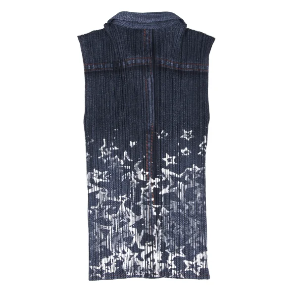 PLEATS PLEASE Denim Transfer Print Sleeveless Shirt K-172492_011