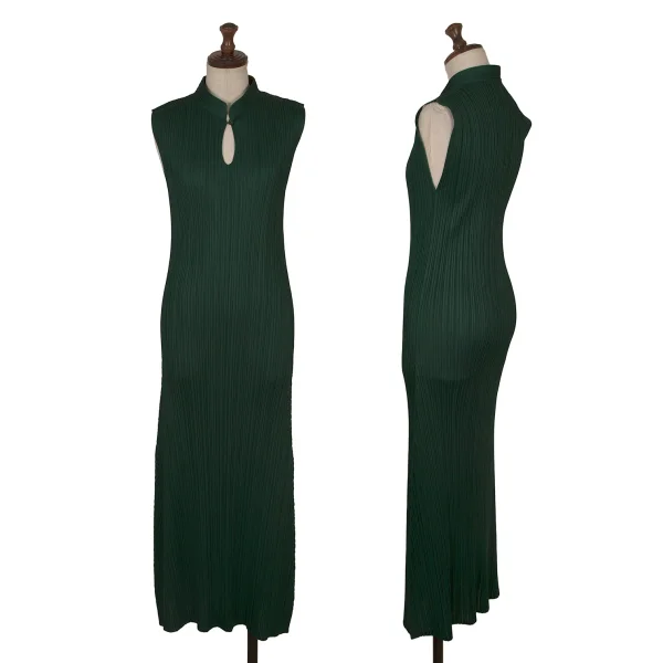 PLEATS PLEASE Chinese Buttons Sleeveless Dress Green 2 K-172493_001
