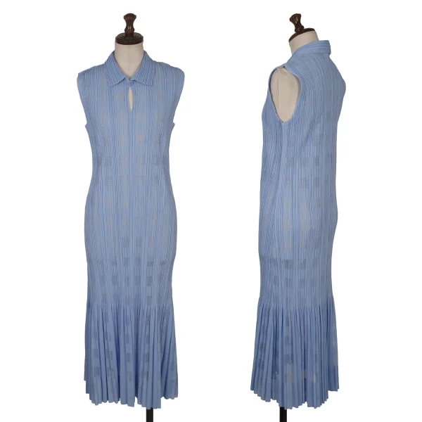 PLEATS PLEASE Mesh Check Pleats Flare Dress Sky blue 3 K-172494_001