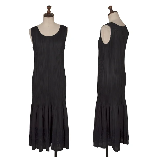 PLEATS PLEASE Hem Floral Taping Pleated Sleeveless Dress Navy 3 K-172495_001
