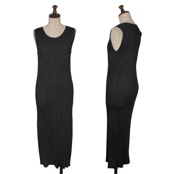 PLEATS PLEASE Transfer Print Patch Pocket Sleeveless Dress Navy 3 K-172498_001