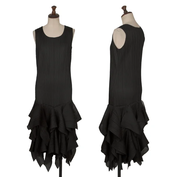 PLEATS PLEASE Mesh Ruffle Hem Sleeveless Dress Black 3 K-172500_001