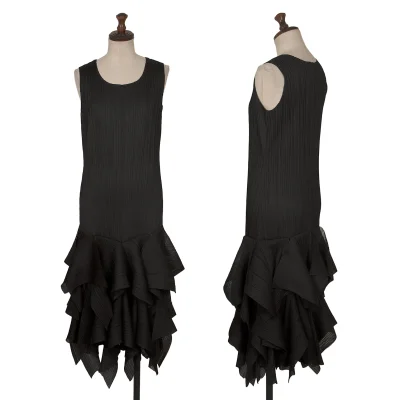 PLEATS PLEASE Mesh Ruffle Hem Sleeveless Dress