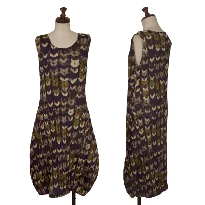 PLEATS PLEASE Mixed Knit Print Sleeveless Dress