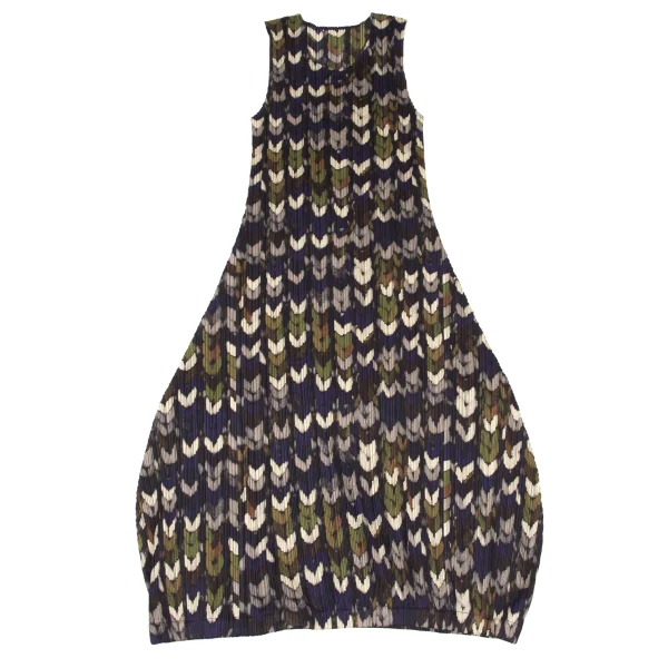 PLEATS PLEASE Mixed Knit Print Sleeveless Dress K-172501_002