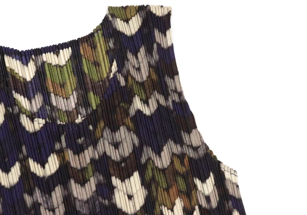 PLEATS PLEASE Mixed Knit Print Sleeveless Dress K-172501_005