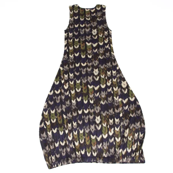 PLEATS PLEASE Mixed Knit Print Sleeveless Dress K-172501_008