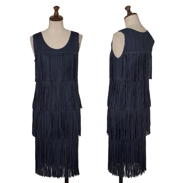 PLEATS PLEASE Fringe Design Sleeveless Dress Navy 3 K-172503_001