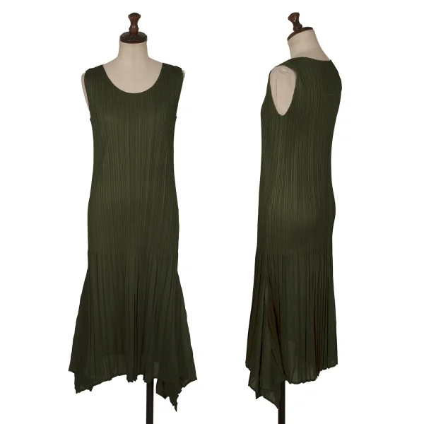 PLEATS PLEASE Pleated Flare Dress Khaki 2 K-172504_001