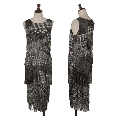 PLEATS PLEASE Crazy Pattern Fringe Sleeveless Dress
