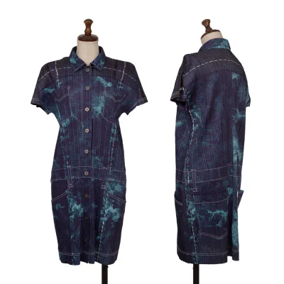 PLEATS PLEASE Denim Printed Short Sleeve Shirt Tunic