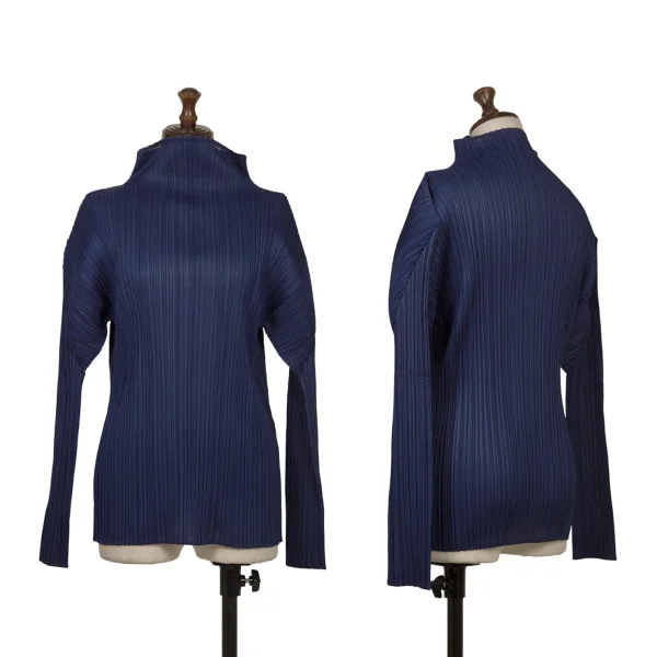 PLEATS PLEASE Pleats High-neck T-shirt Navy 3 K-172512_001