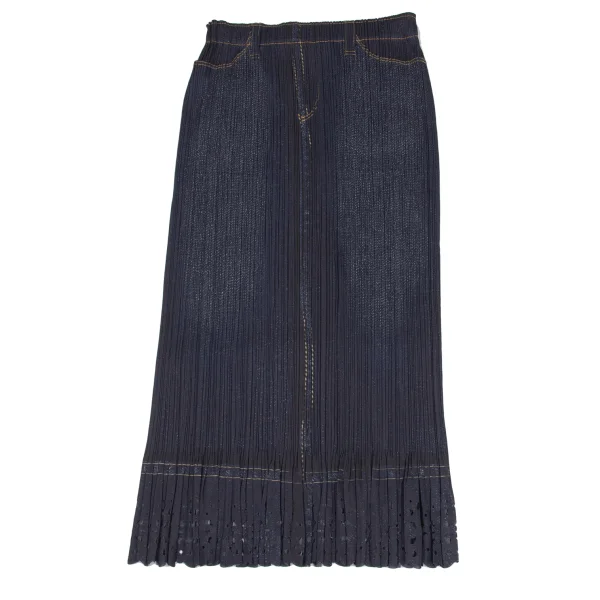 PLEATS PLEASE Denim Transfer Print Hem Cutting Skirt K-172518_002