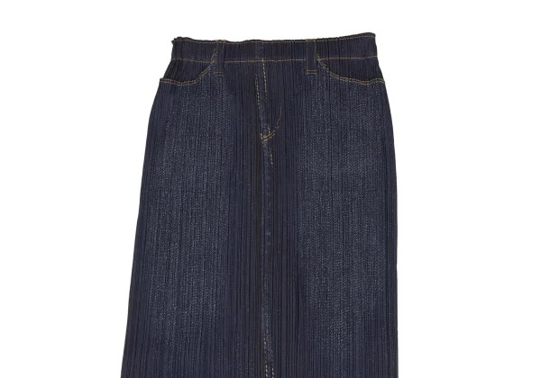 PLEATS PLEASE Denim Transfer Print Hem Cutting Skirt K-172518_003