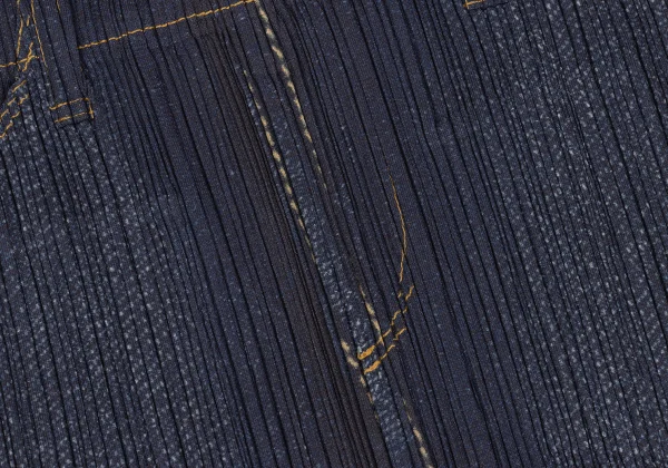 PLEATS PLEASE Denim Transfer Print Hem Cutting Skirt K-172518_006