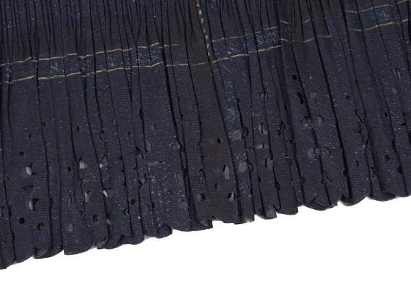 PLEATS PLEASE Denim Transfer Print Hem Cutting Skirt K-172518_010