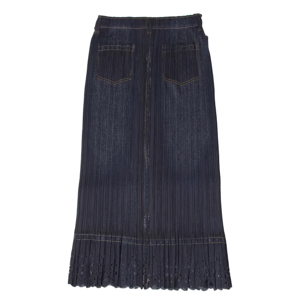 PLEATS PLEASE Denim Transfer Print Hem Cutting Skirt K-172518_012