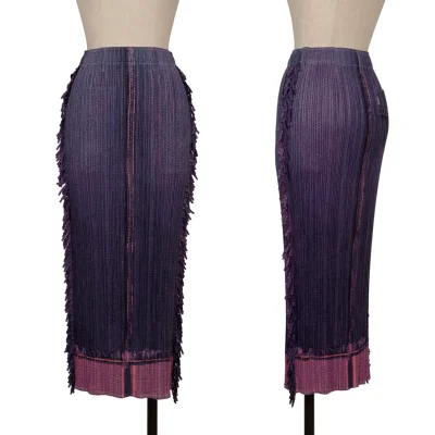 PLEATS PLEASE Transfer Print Side Fringe Skirt
