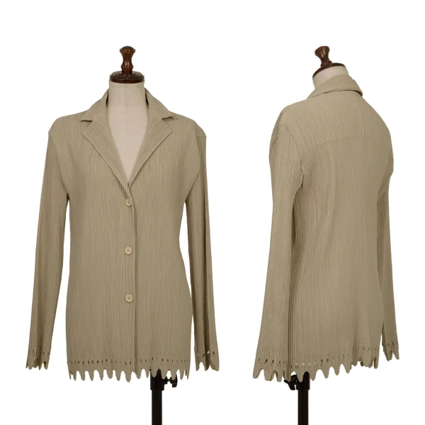 ISSEY MIYAKE Hem Cutting Crepe Pleats Jacket Beige 2 K-172520_001