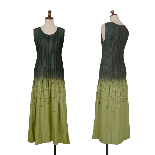 ISSEY MIYAKE FETE A-POC Jacquard Permanent Pleats Gradation Dress Green,Light Green 2 K-172521_001