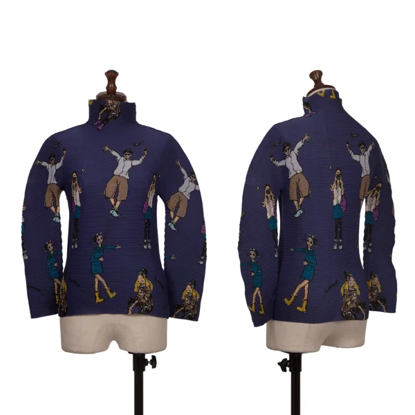 ISSEY MIYAKE me Snapshot Graphic Printed Pleats Top Navy F K-172522_001