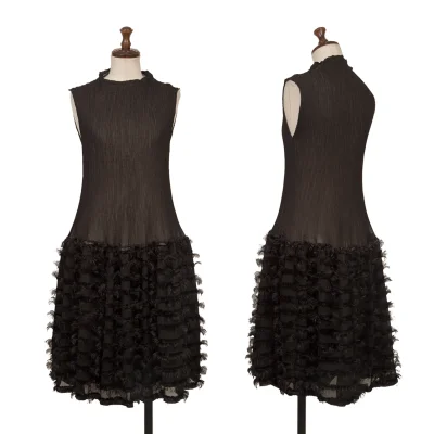 ISSEY MIYAKE me Fringed Striped Switching Crepe Pleated Dress