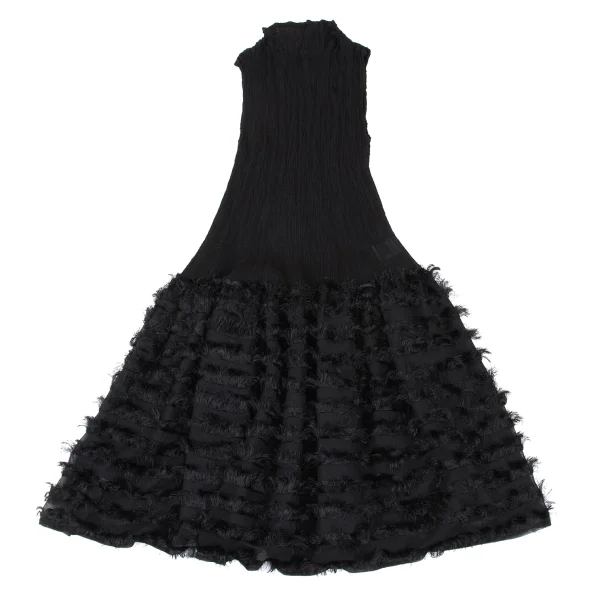ISSEY MIYAKE me Fringed Striped Switching Crepe Pleated Dress K-172523_002