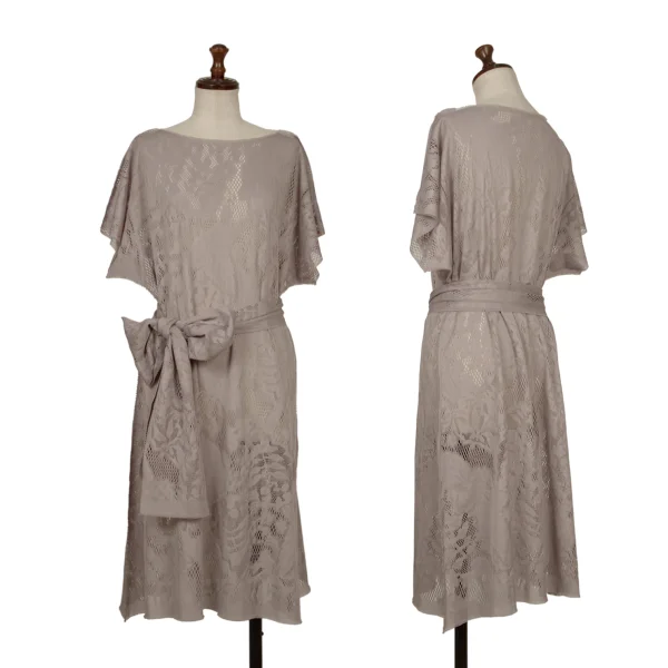 ISSEY MIYAKE me A-POC INSIDE Botanical Mesh Cutting Short Sleeve Dress Mocha Free K-172525_001