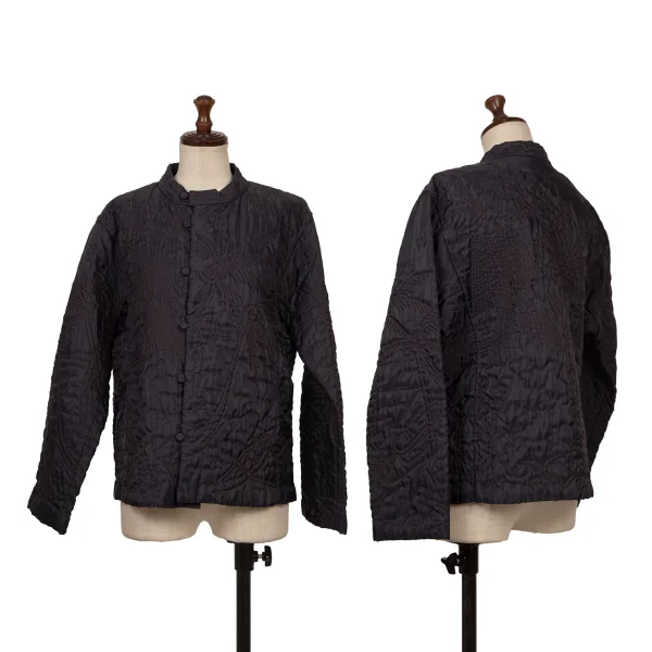 ISSEY MIYAKE HaaT Nylon Padded Embroidery Band Collar Jacket Navy 2 K-172527_001