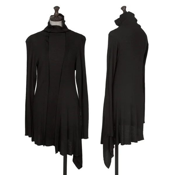 Yohji Yamamoto NOIR Wool Hem Asymmetry Rib Top Black 2 K-172529_001