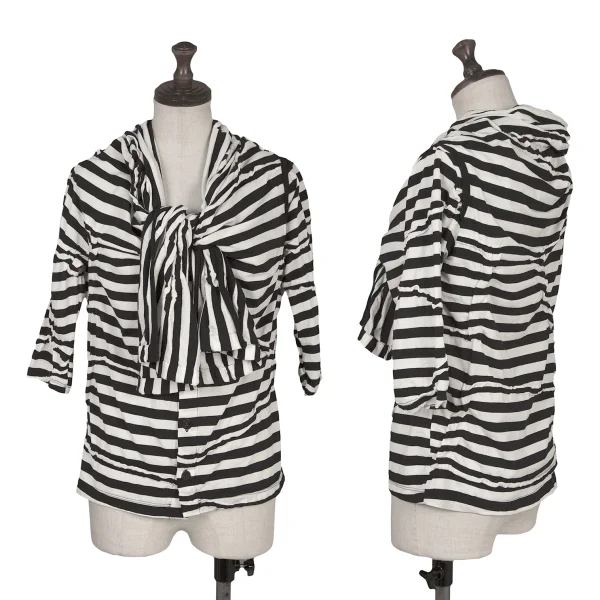 Y's Striped Scarf Design Cardigan Black,White 2 K-172536_001