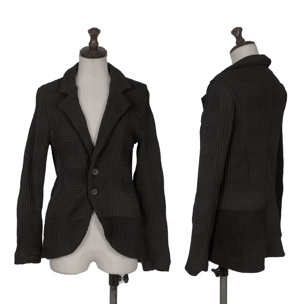 Y's Checker Woven Knit Jacket Black 2 K-172537_001