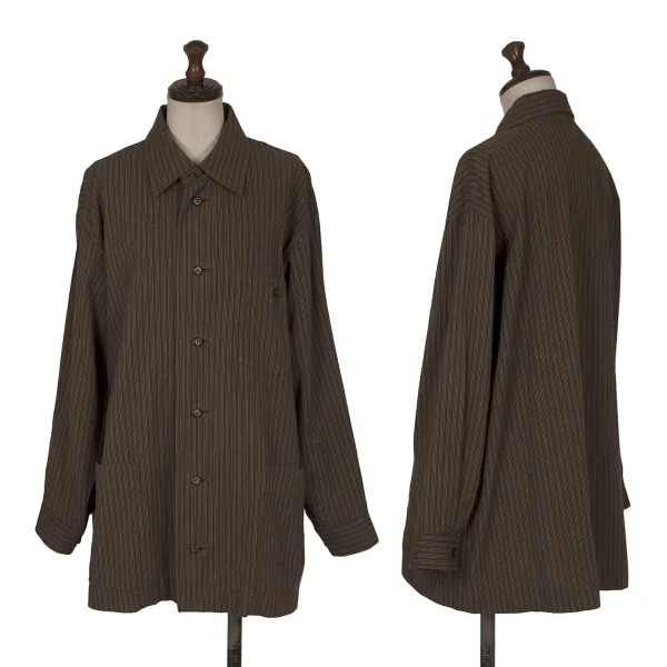 ISSEY MIYAKE PERMANENTE Cotton Striped Shirt Brown,Yellow M K-172548_001