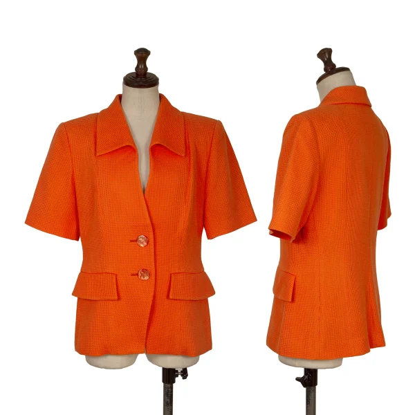 Yves Saint Laurent Rayon Cotton Waffle-Knit Short Sleeve Jacket Orange 36 K-172553_001