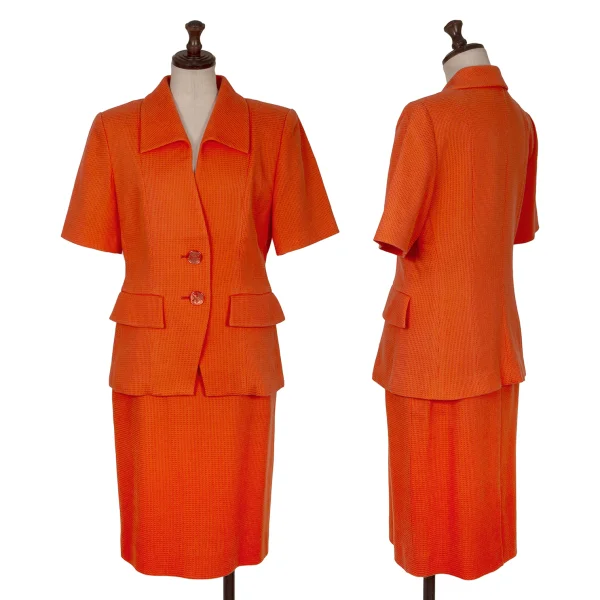 Yves Saint Laurent Rayon Cotton Waffle-Knit Short Sleeve Jacket & Skirt Orange 36 K-172555_001