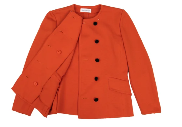 Yves Saint Laurent Wool Double Button Collarless Knit Jacket K-172556_010