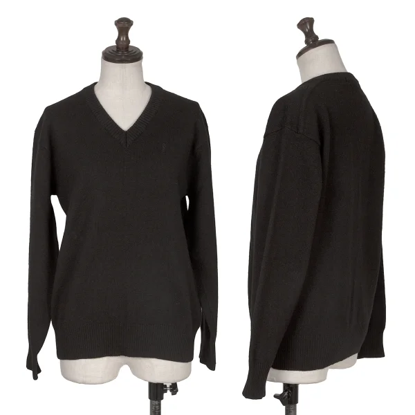 Yves Saint Laurent Logo Embroidery V-neck Knit Sweater Black S-M K-172557_001