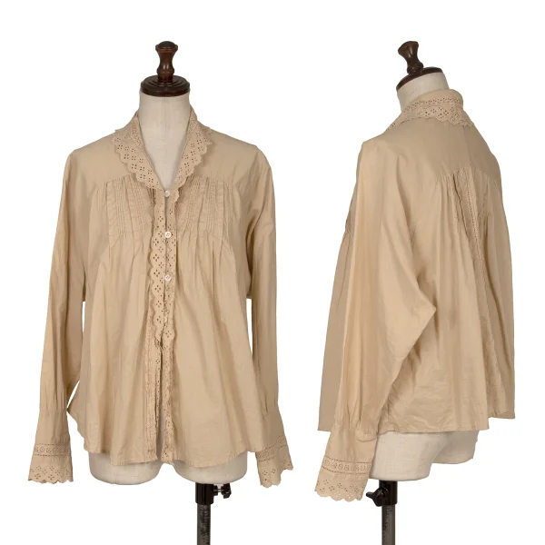 tricot COMME des GARCONS Dyed Lace Embroidery Pintuck Blouse Beige S K-172560_001