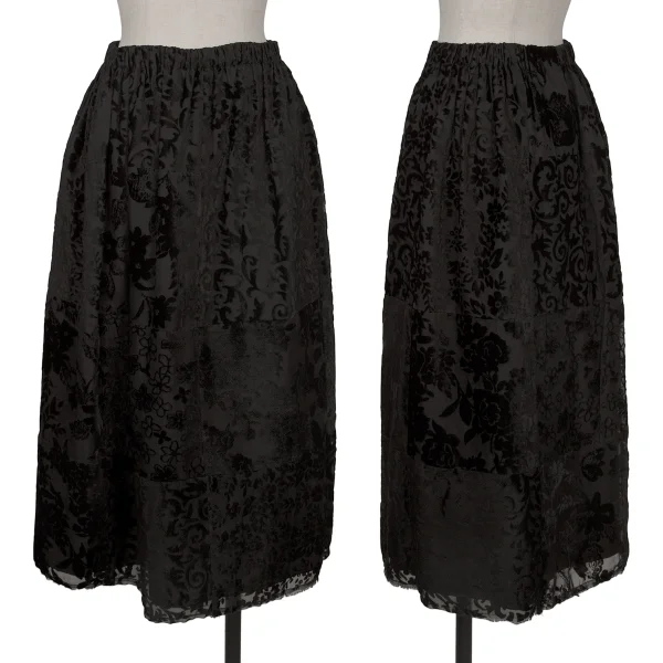 tricot COMME des GARCONS Flocked Floral Print Switching Skirt Black XS-S K-172561_001