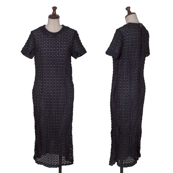 COMME des GARCONS Poly Lace Layered Short Sleeve Dress Navy M K-172564_001