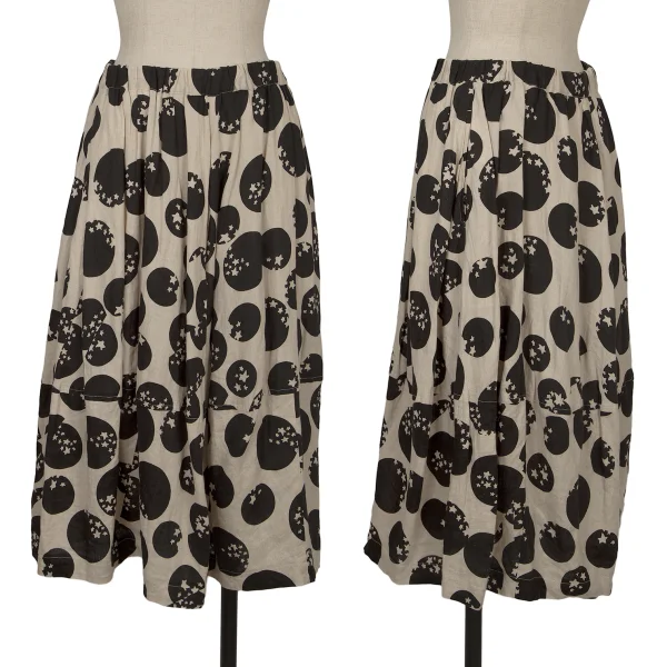 COMME des GARCONS Linen Dot & Star Print Skirt Beige,Black S K-172566_001