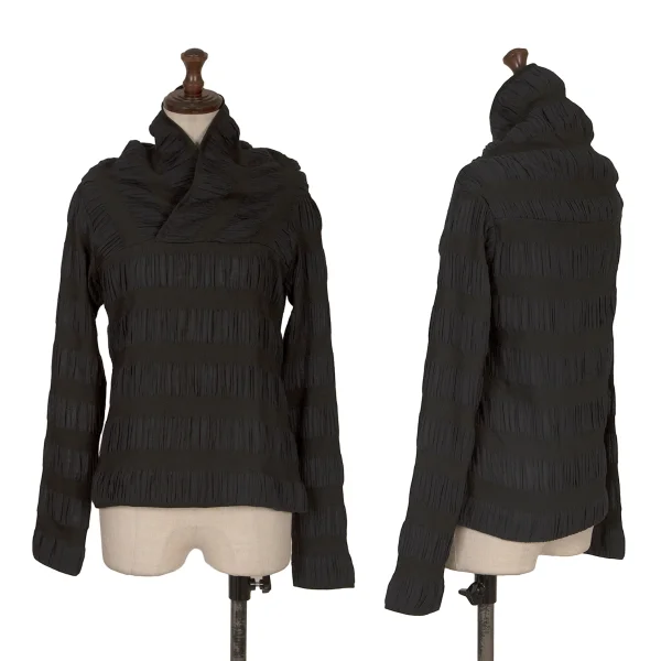 gigli Poly Cotton Gather Striped Switching Top Black 38 K-172586_001