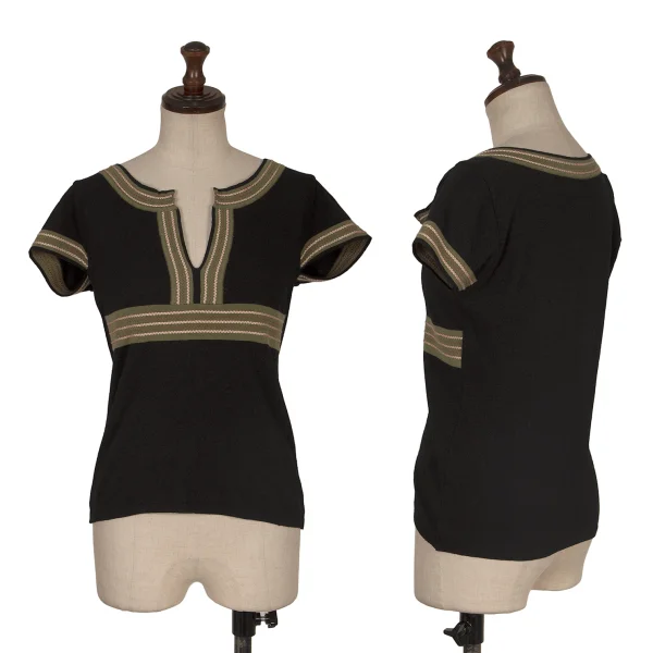 VIVIENNETAM Rayon Blend Skipper Neck Knit Top Black,Khaki 0 K-172587_001