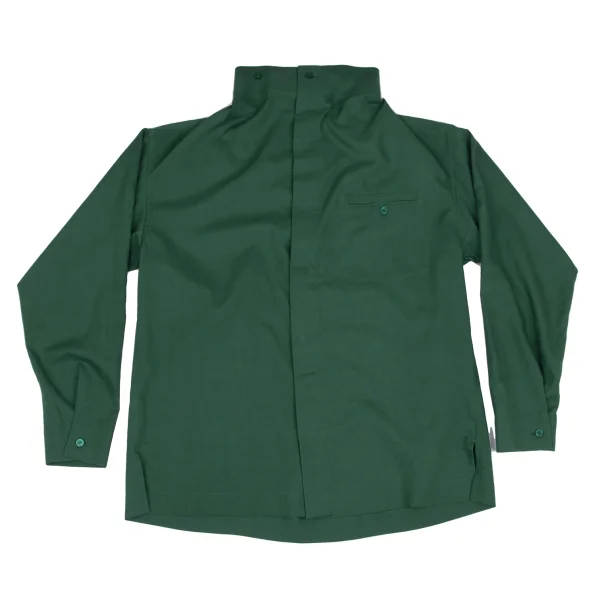 HOMME PLISSE ISSEY MIYAKE Poly Linen Drape Neck Shirt Green 3 K-172606_001