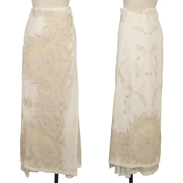 DRIES VAN NOTEN Rayon Floral Wrap Skirt Ivory 36 K-172615_001