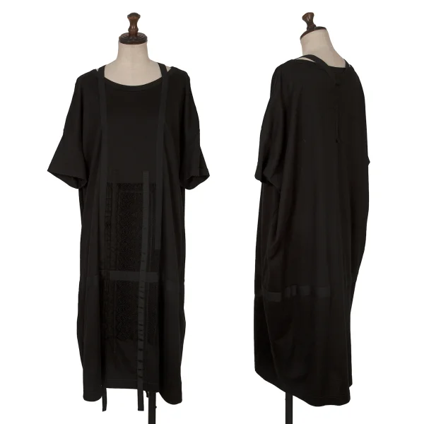 Y's Lace Paste Taping T Shirt Dress Black 2 K-172625_001