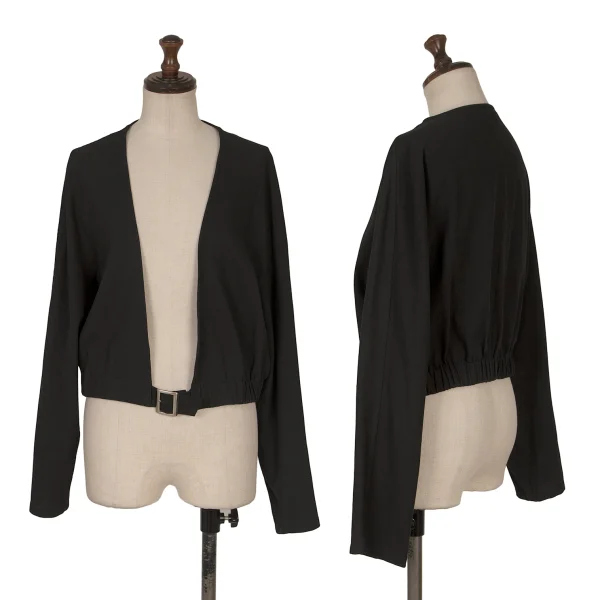 Y's Wool Cotton Belted Collarless Jacket Black XS-S K-172626_001