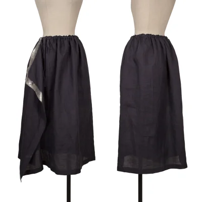 Yohji Yamamoto FEMME Foil Print Draped Wide Waist Linen Skirt