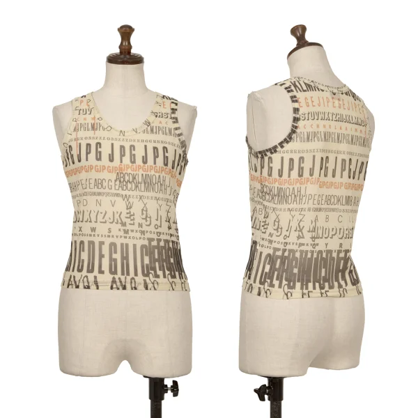 JPG by GAULTIER Logo Alphabet Print Mesh Tank Top Beige,Black 40 K-172633_001